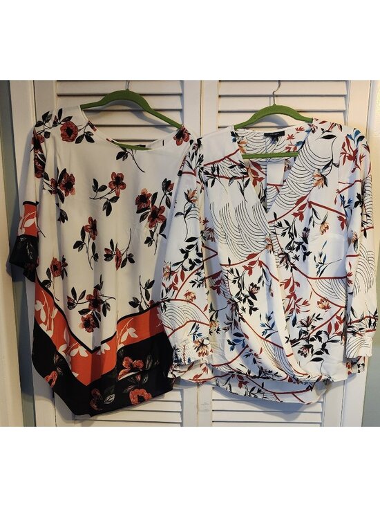 Alfani Tops - 2- Alfani Sz 0X Womens White Floral Tops Plus Size Blouses Business Office